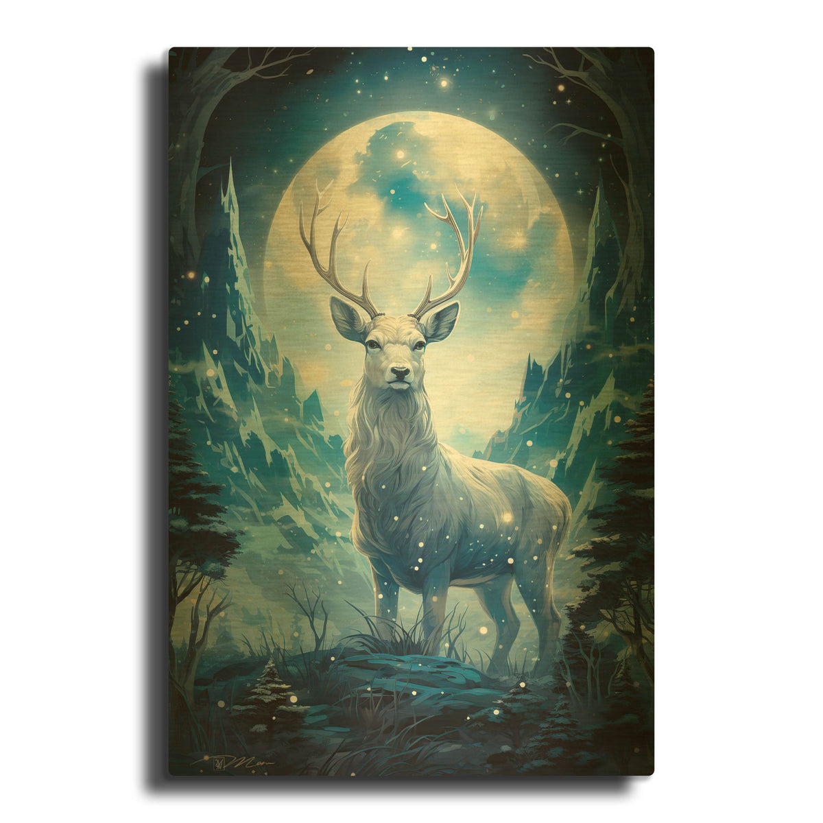 'Spirit Blue Deer' By Momart Gold Metal Wall Art