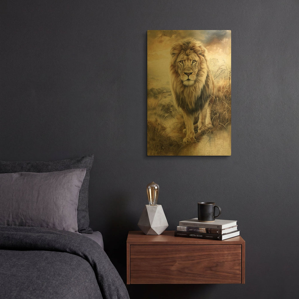 'Steppe Lion' By Momart Gold Metal Wall Art