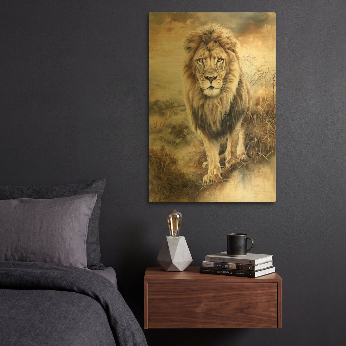 'Steppe Lion' By Momart Gold Metal Wall Art
