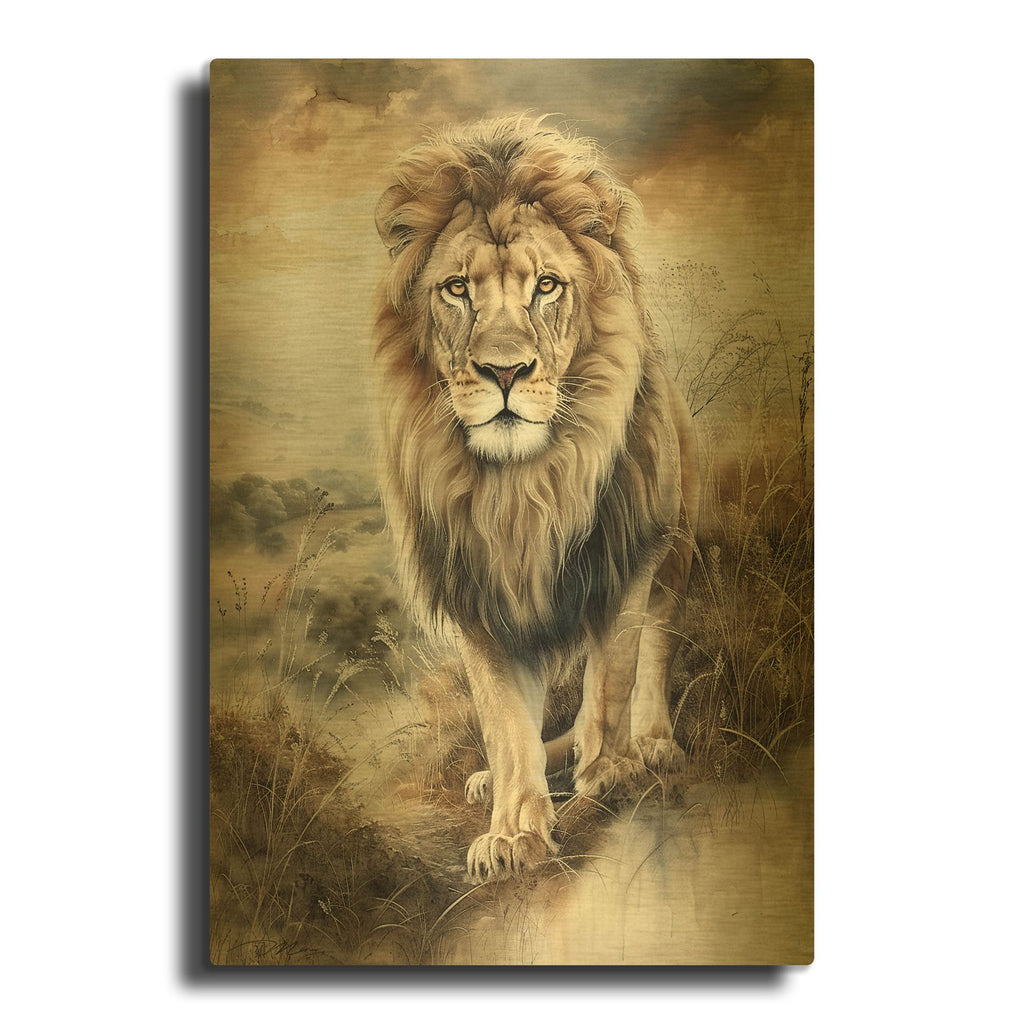 'Steppe Lion' By Momart Gold Metal Wall Art