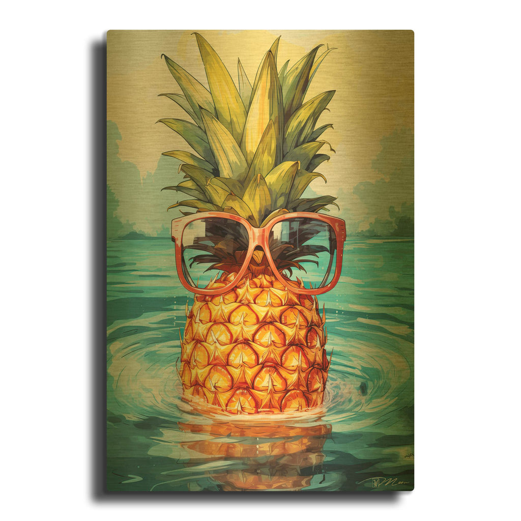 'Summer Pineapple 1' By Momart Gold Metal Wall Art