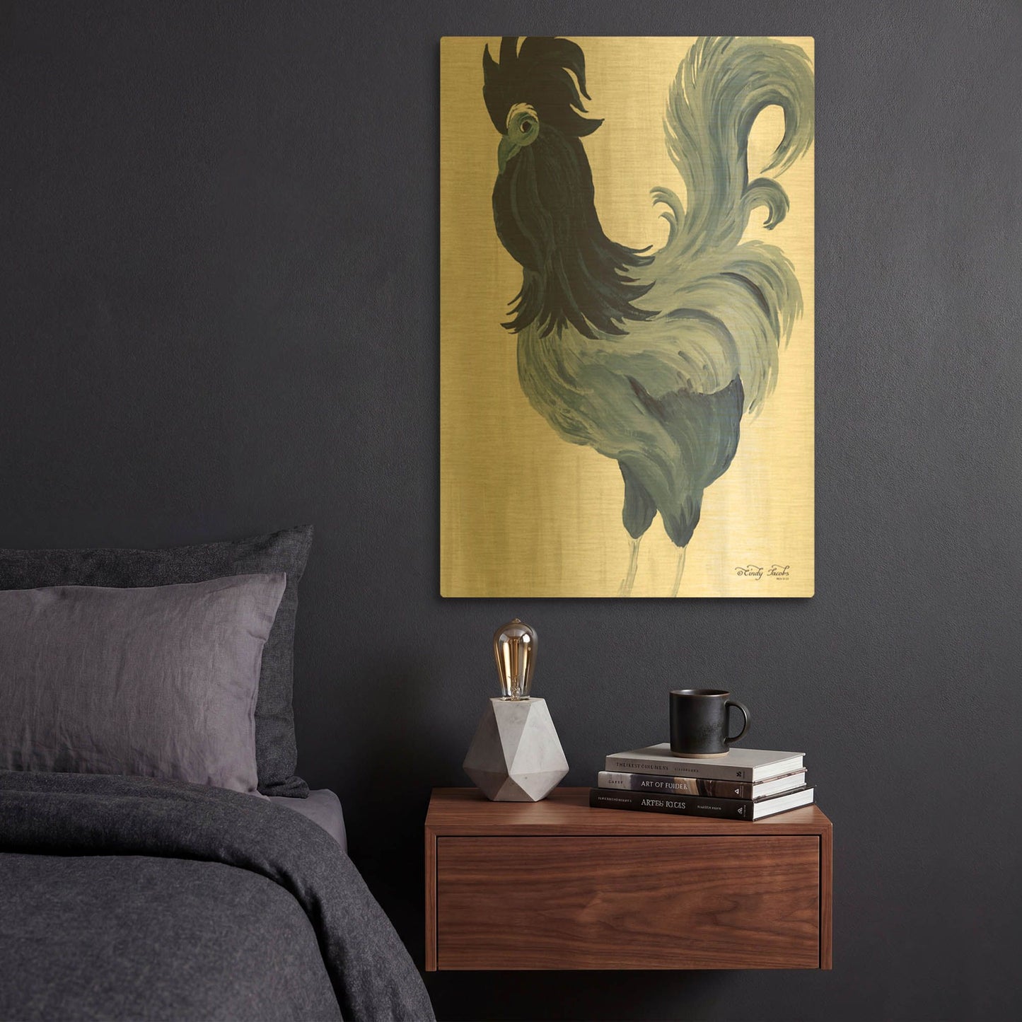 'Green & Purple Rooster II' By Cindy Jacobs Gold Metal Wall Art