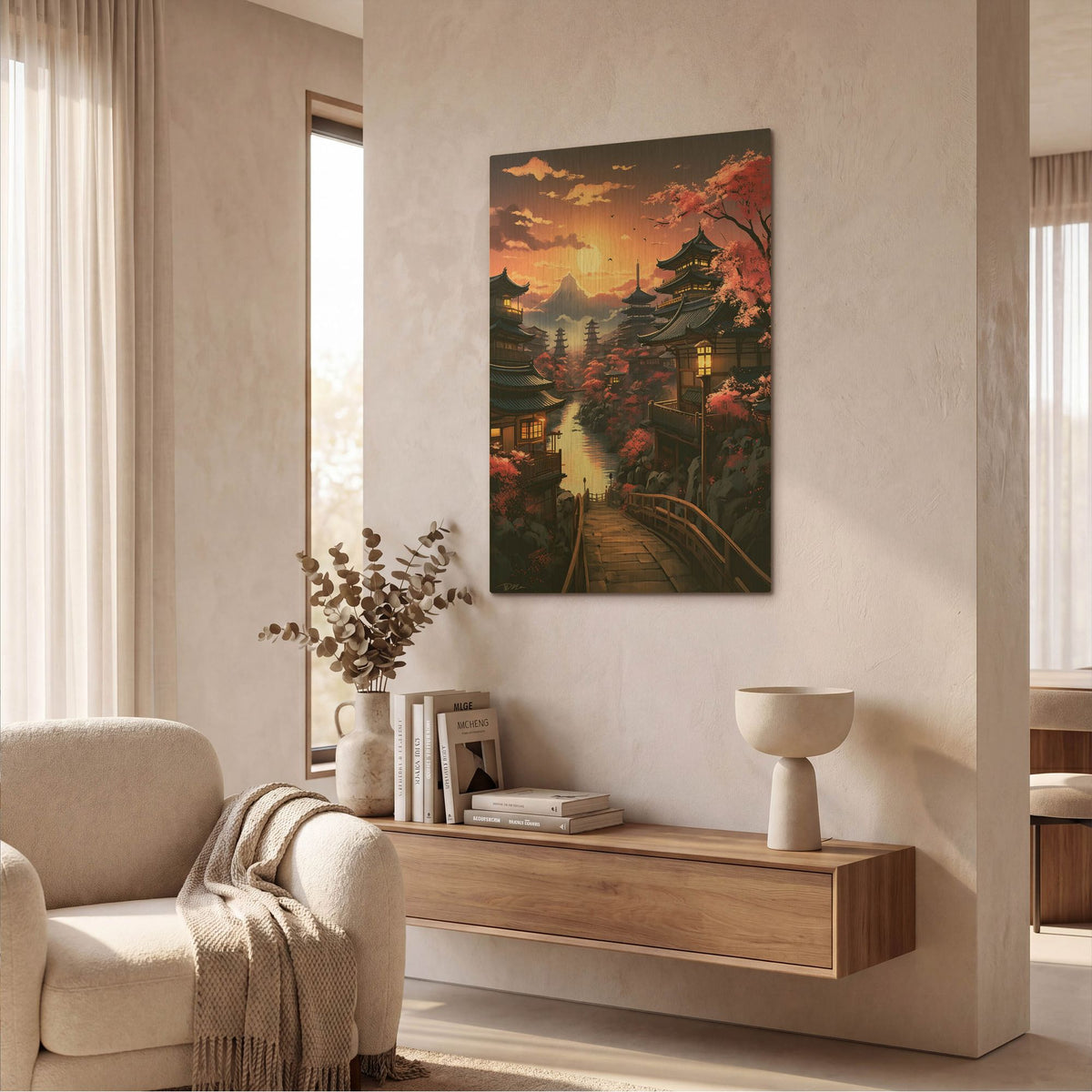 'Sunset In Japan' By Momart Gold Metal Wall Art