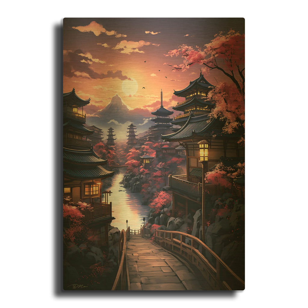 'Sunset In Japan' By Momart Gold Metal Wall Art