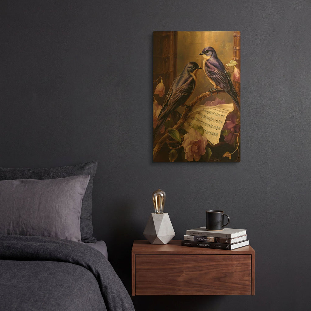 'Swallows In Music' By Momart Gold Metal Wall Art