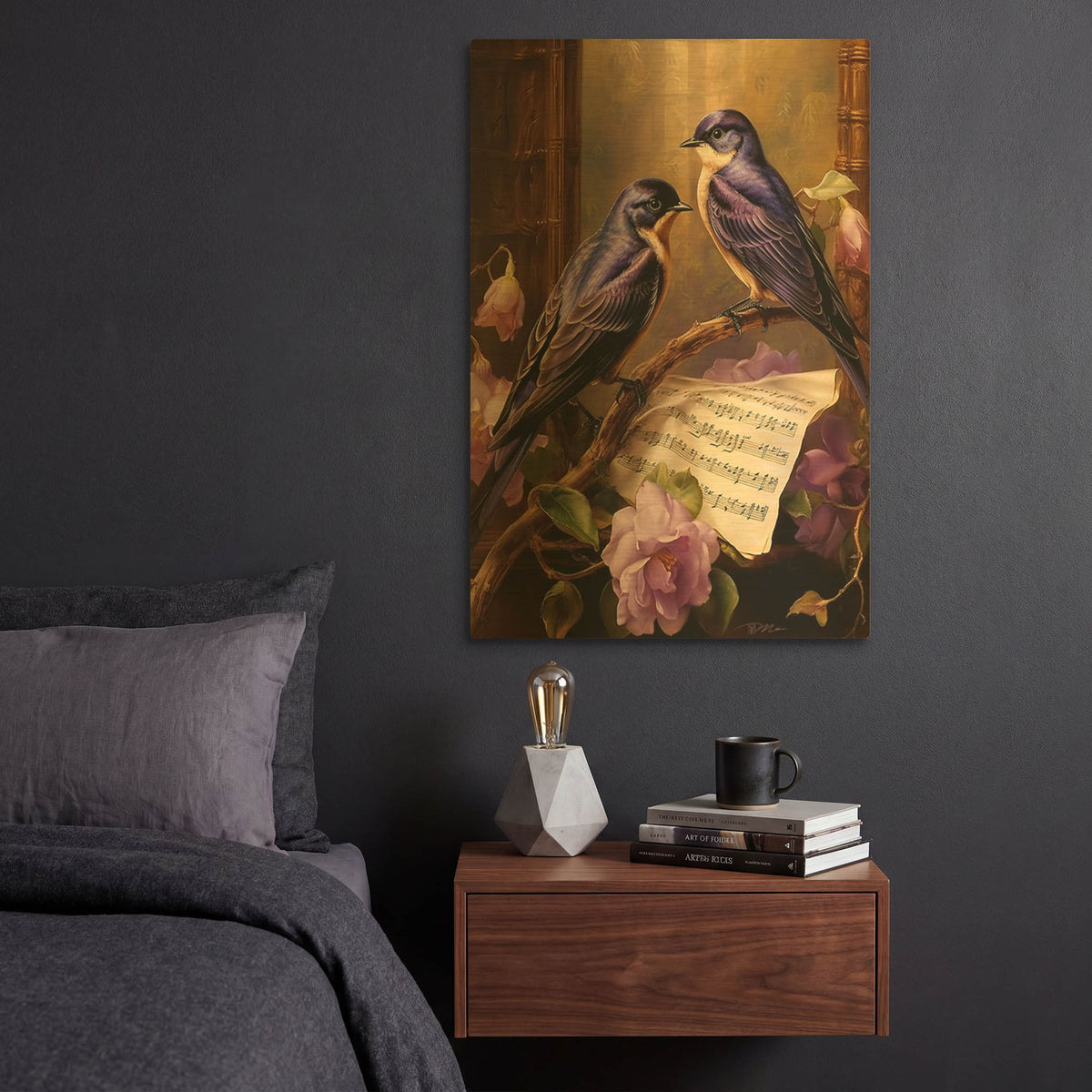 'Swallows In Music' By Momart Gold Metal Wall Art