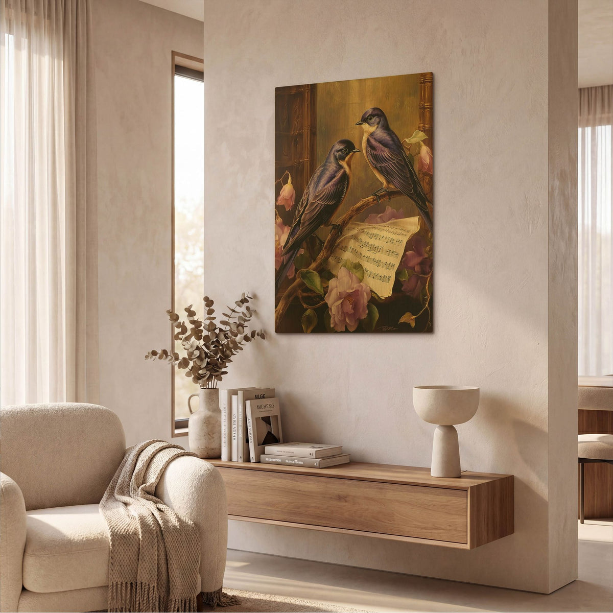 'Swallows In Music' By Momart Gold Metal Wall Art
