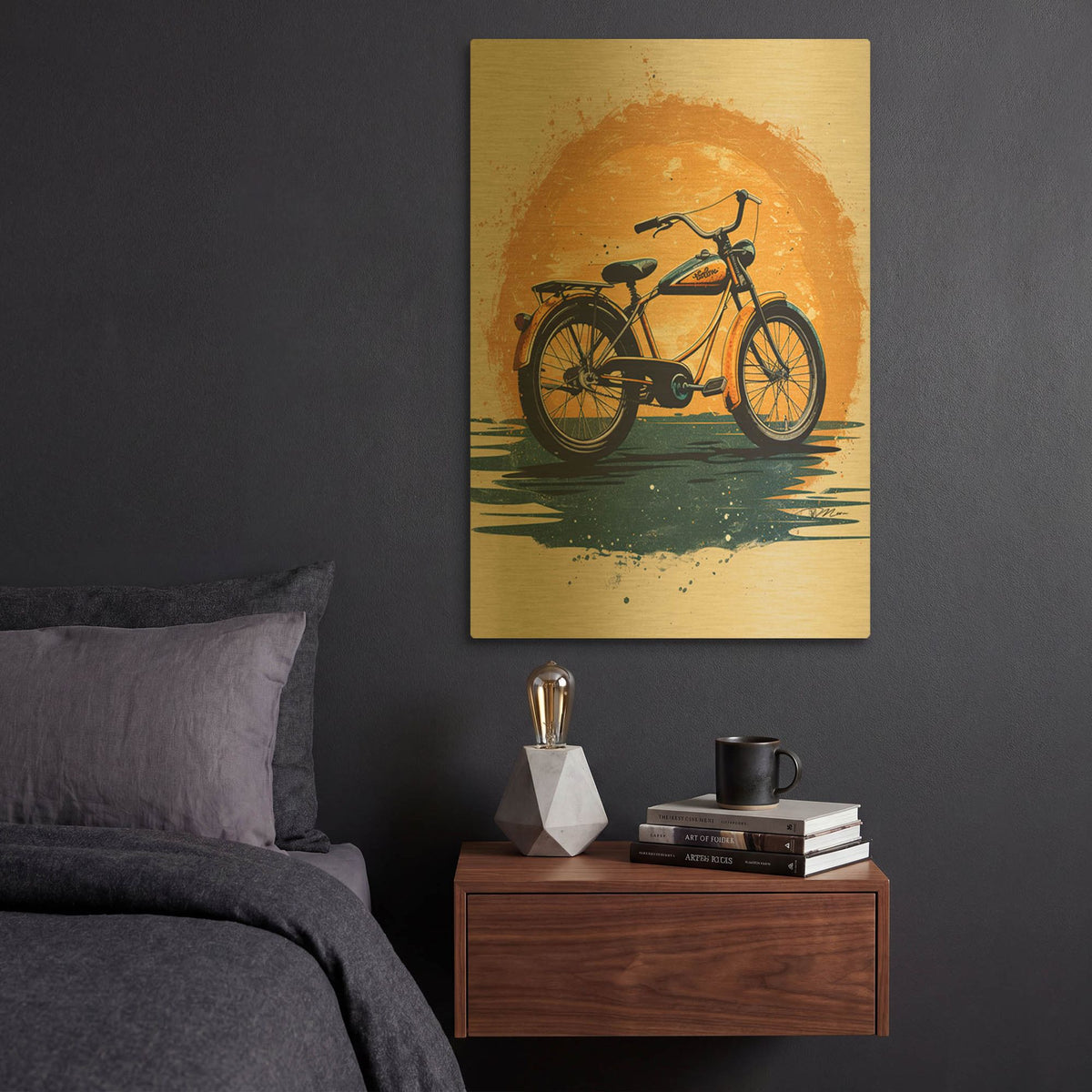 'The Ancestor Of The Motorcycle' By Momart Gold Metal Wall Art