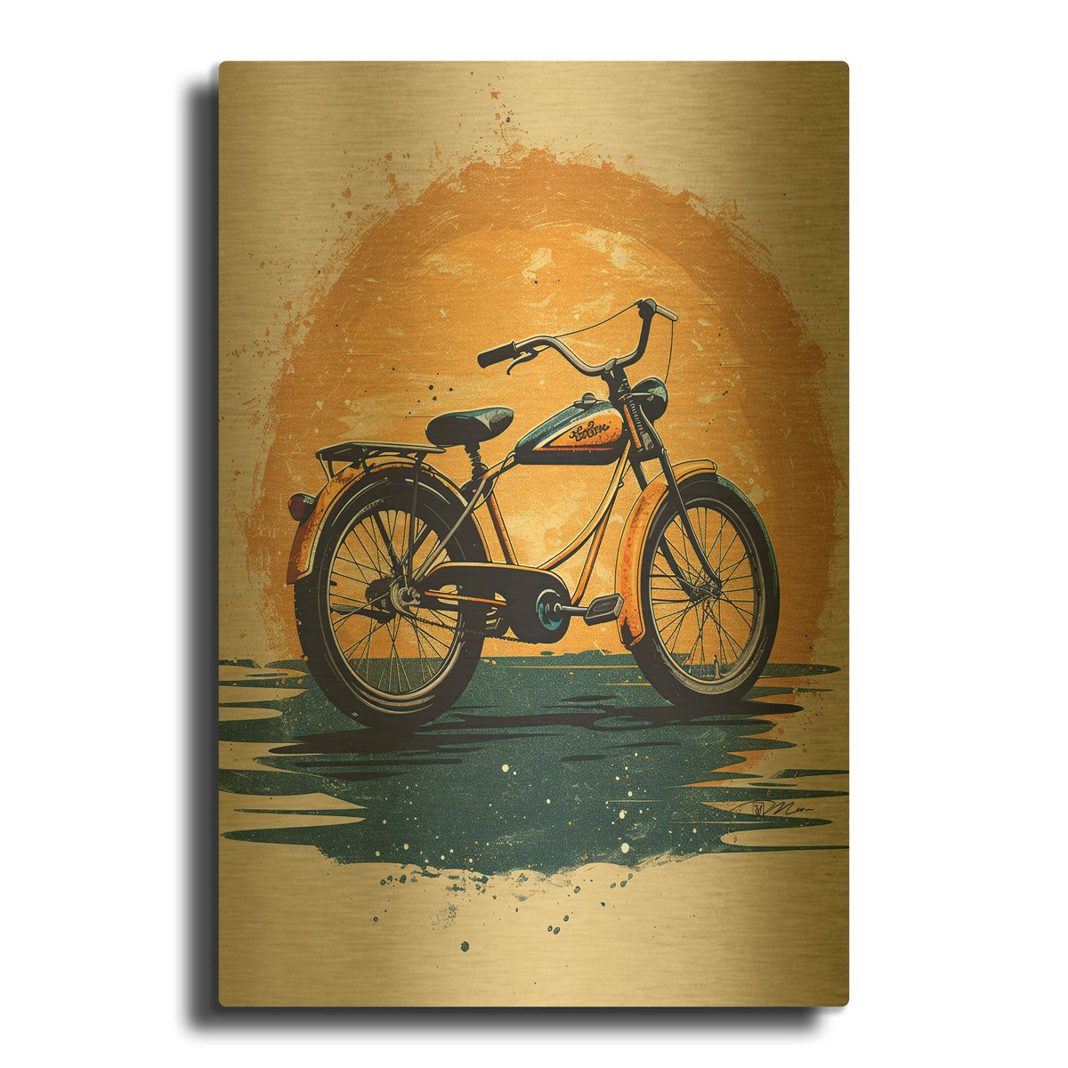 'The Ancestor Of The Motorcycle' By Momart Gold Metal Wall Art