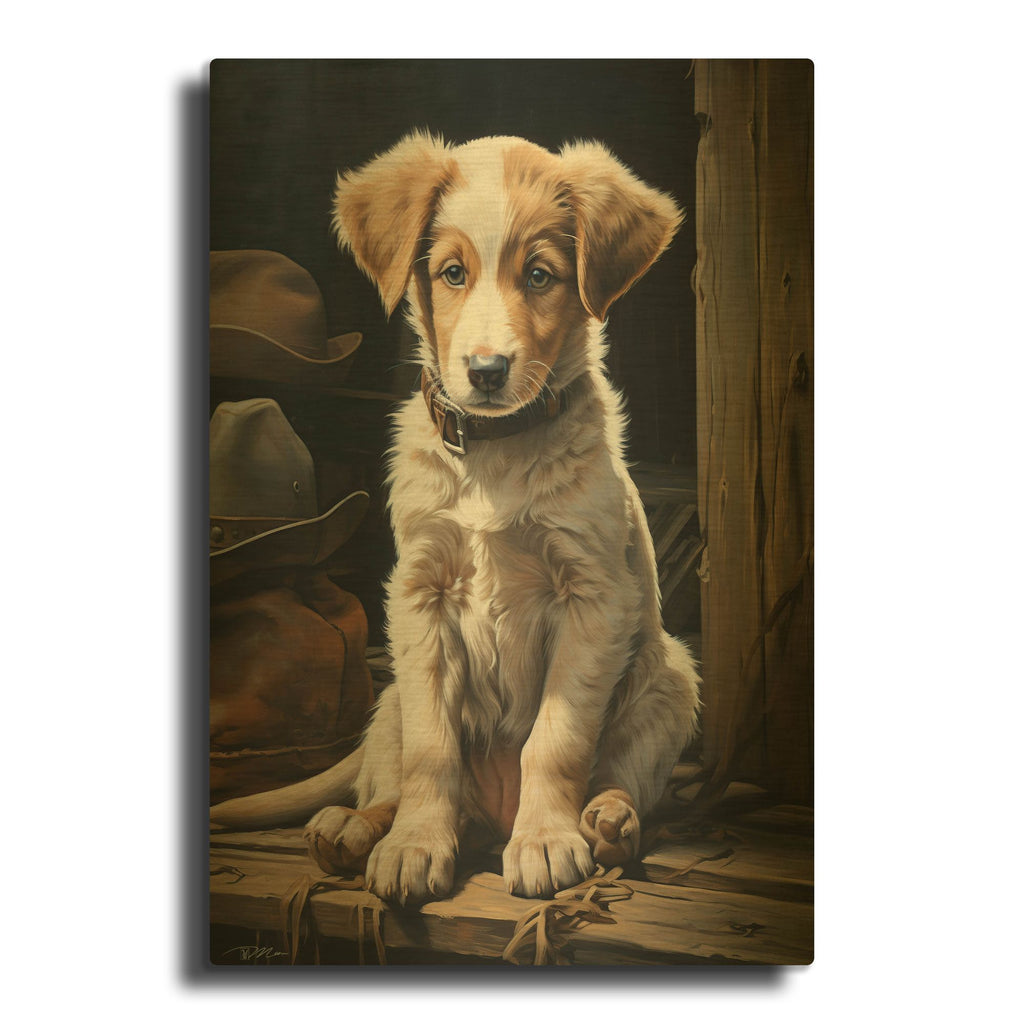 'The Cowboy’s Puppy Dog' By Momart Gold Metal Wall Art