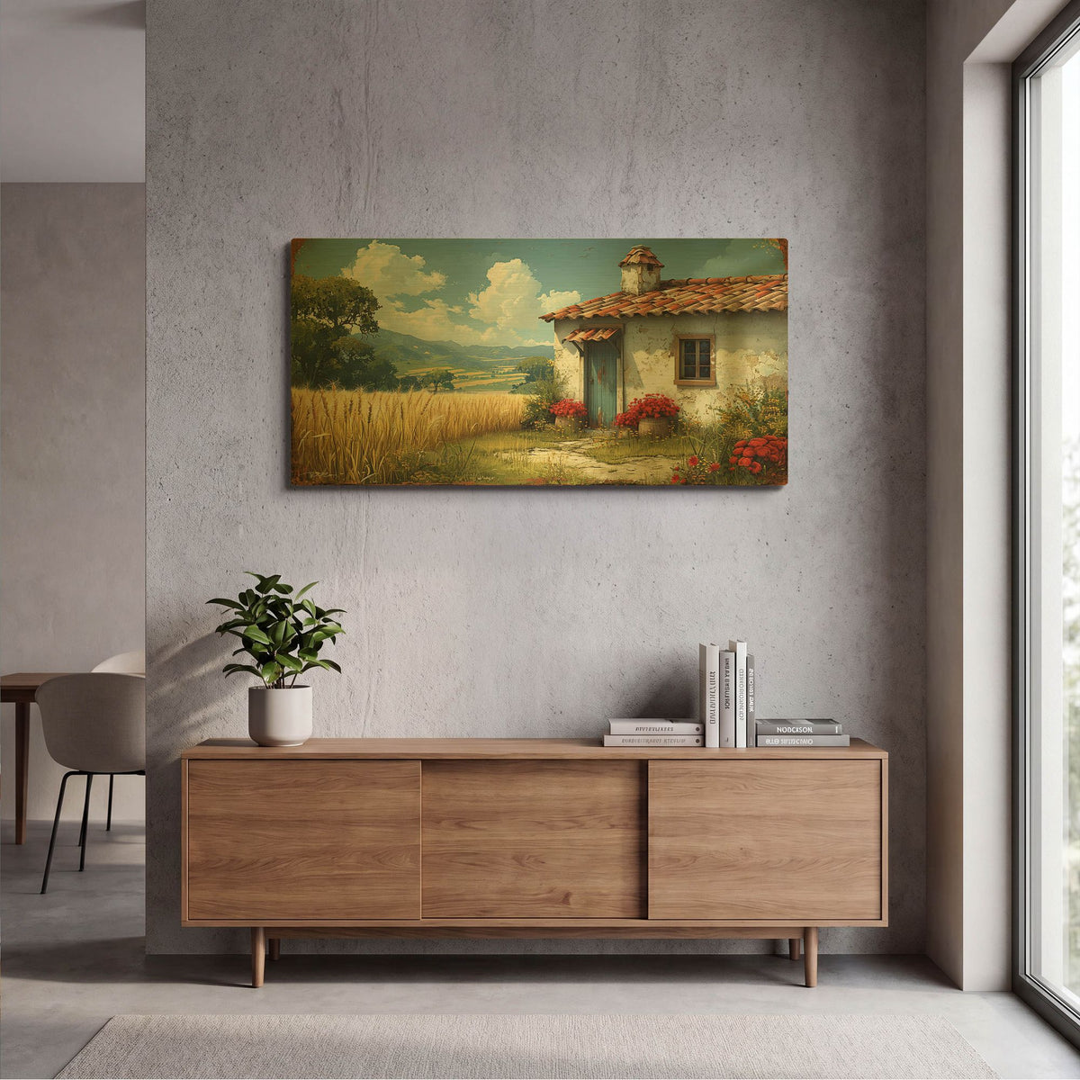 'The White House With The Blue Door' By Momart Gold Metal Wall Art