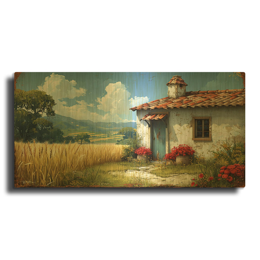 'The White House With The Blue Door' By Momart Gold Metal Wall Art