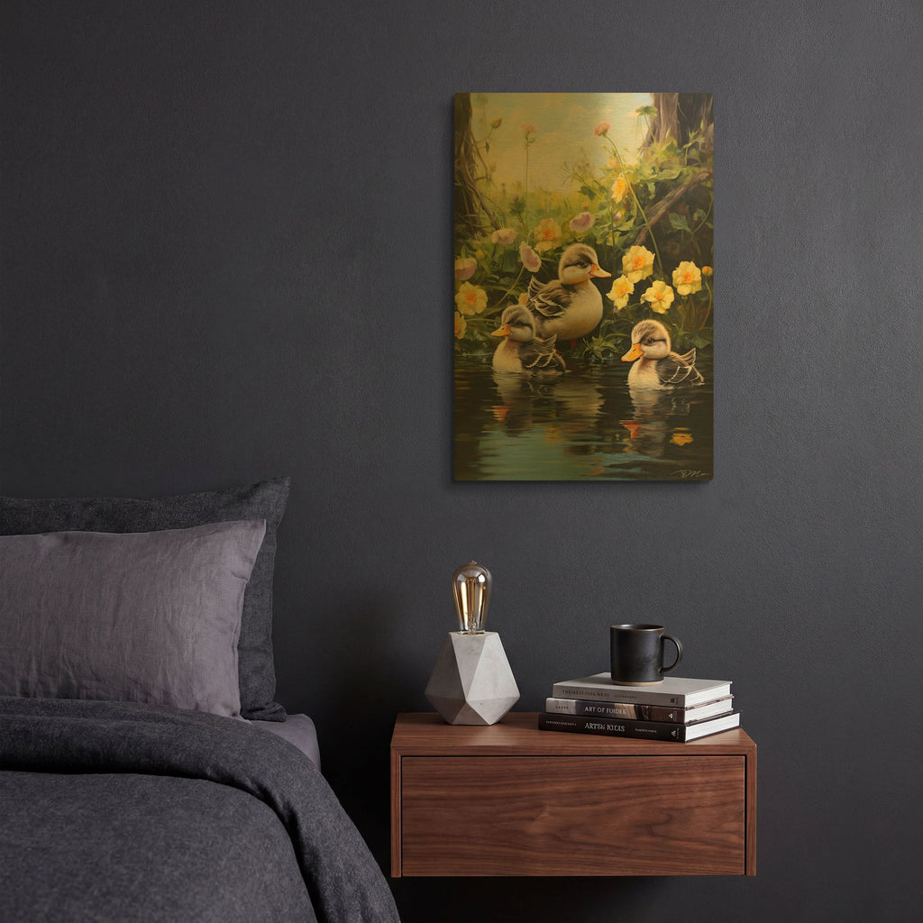 'Three Ducklings' By Momart Gold Metal Wall Art