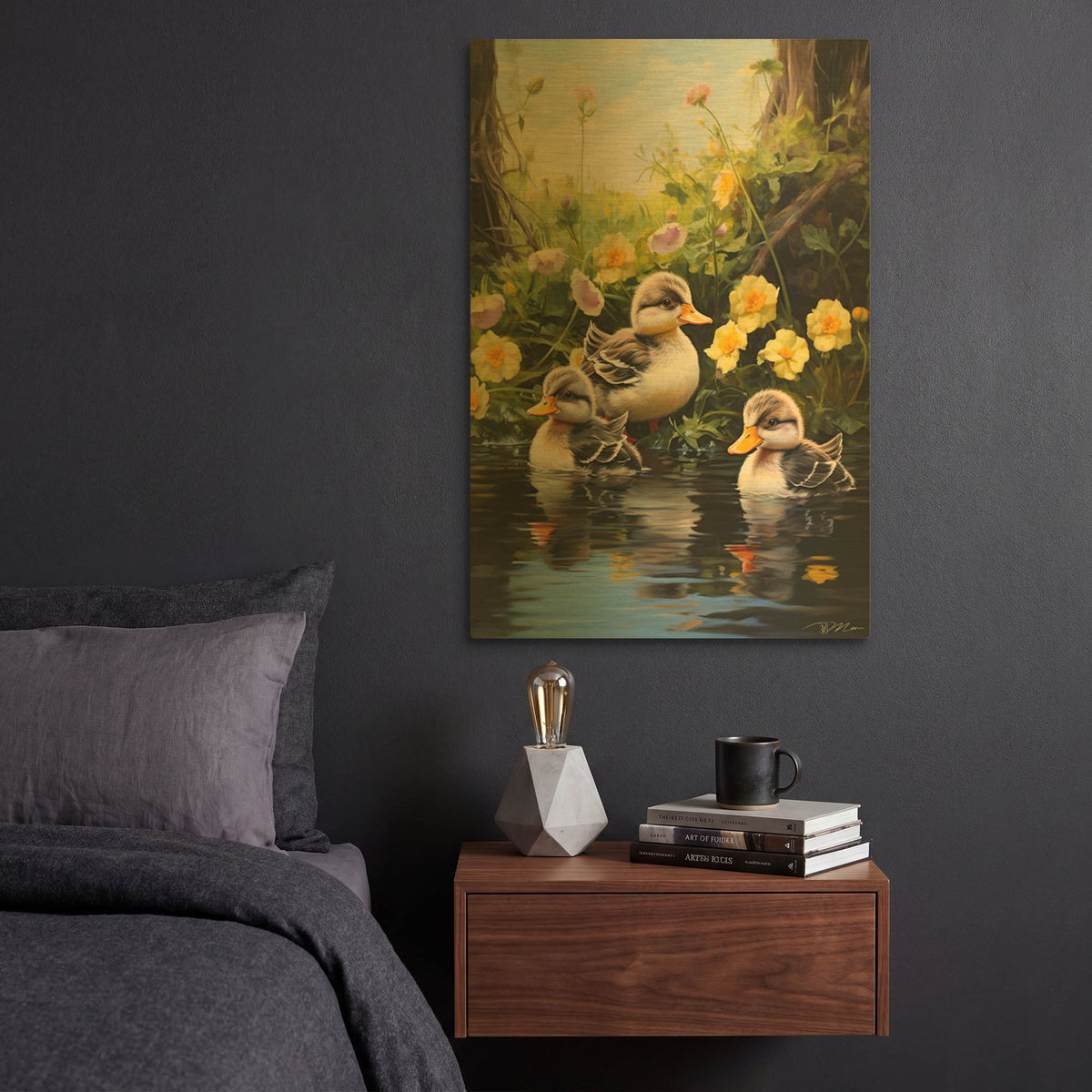 'Three Ducklings' By Momart Gold Metal Wall Art