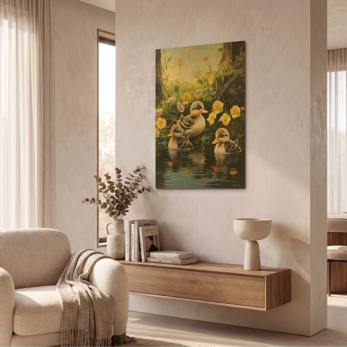 'Three Ducklings' By Momart Gold Metal Wall Art