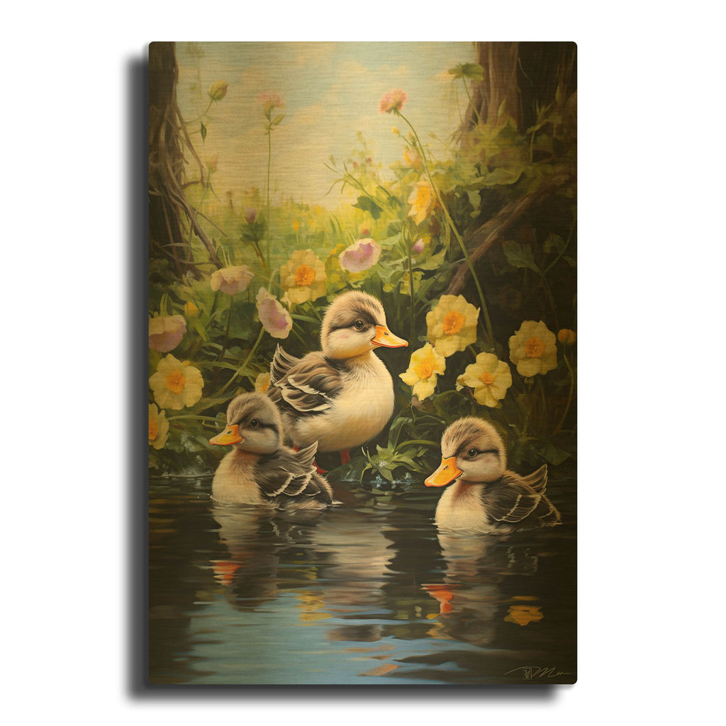 'Three Ducklings' By Momart Gold Metal Wall Art