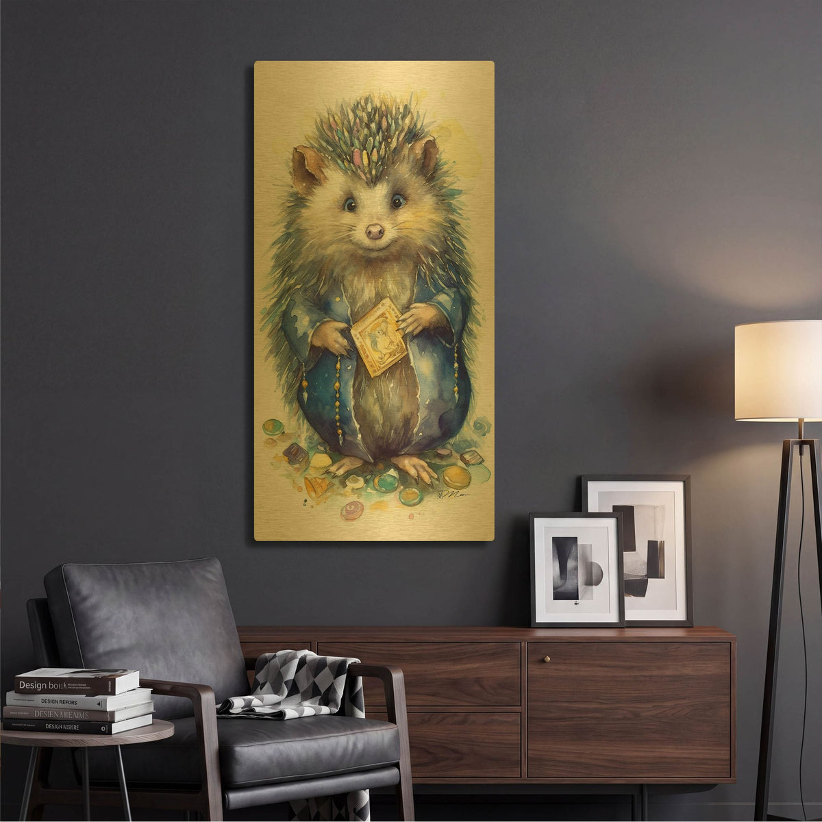 'Treasure-Keepers Hedgehog 1' By Momart Gold Metal Wall Art