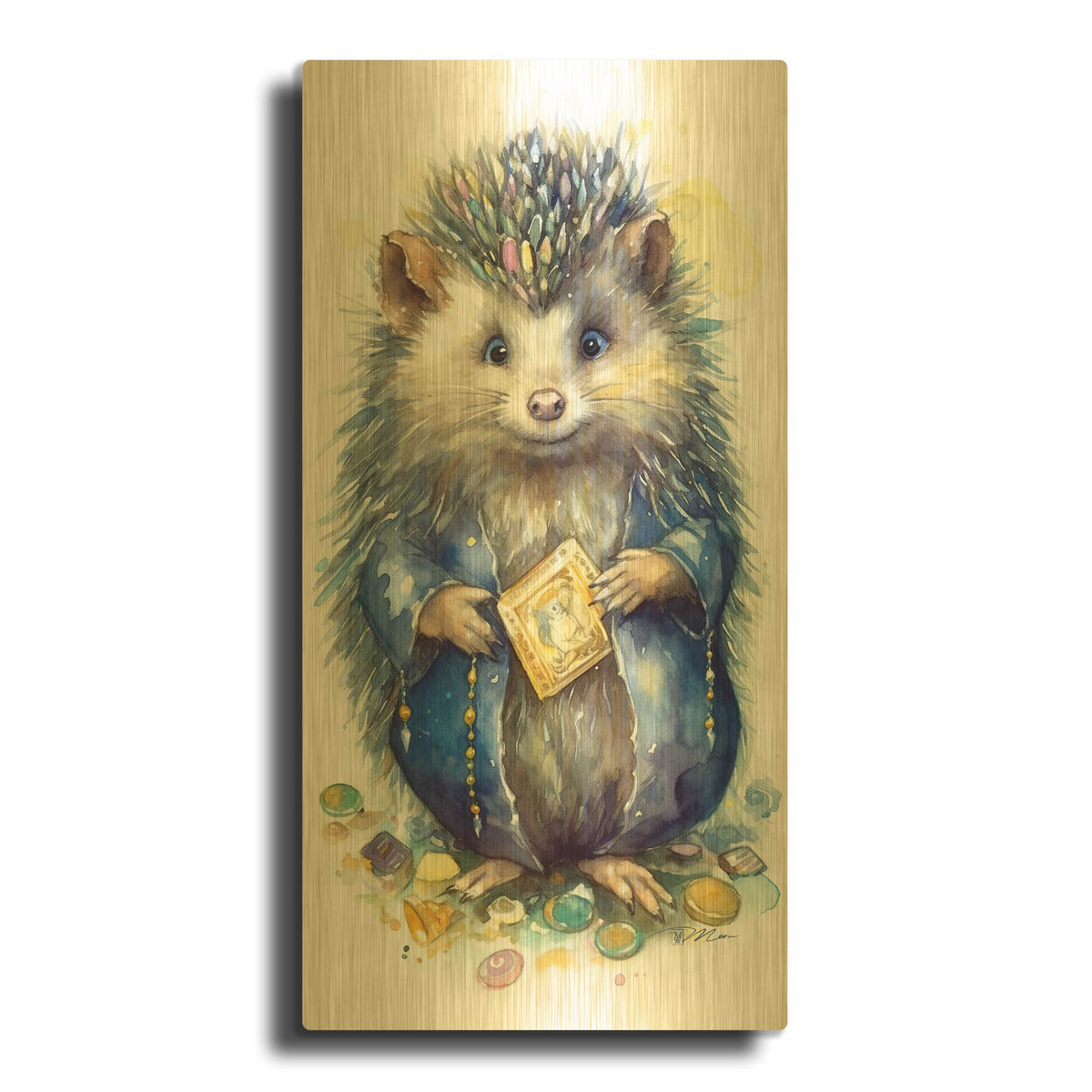 'Treasure-Keepers Hedgehog 1' By Momart Gold Metal Wall Art