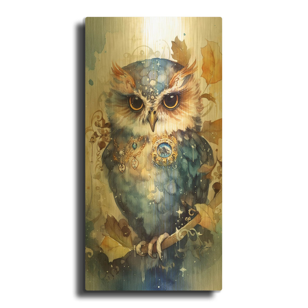 'Treasure-Keepers Owl' By Momart Gold Metal Wall Art
