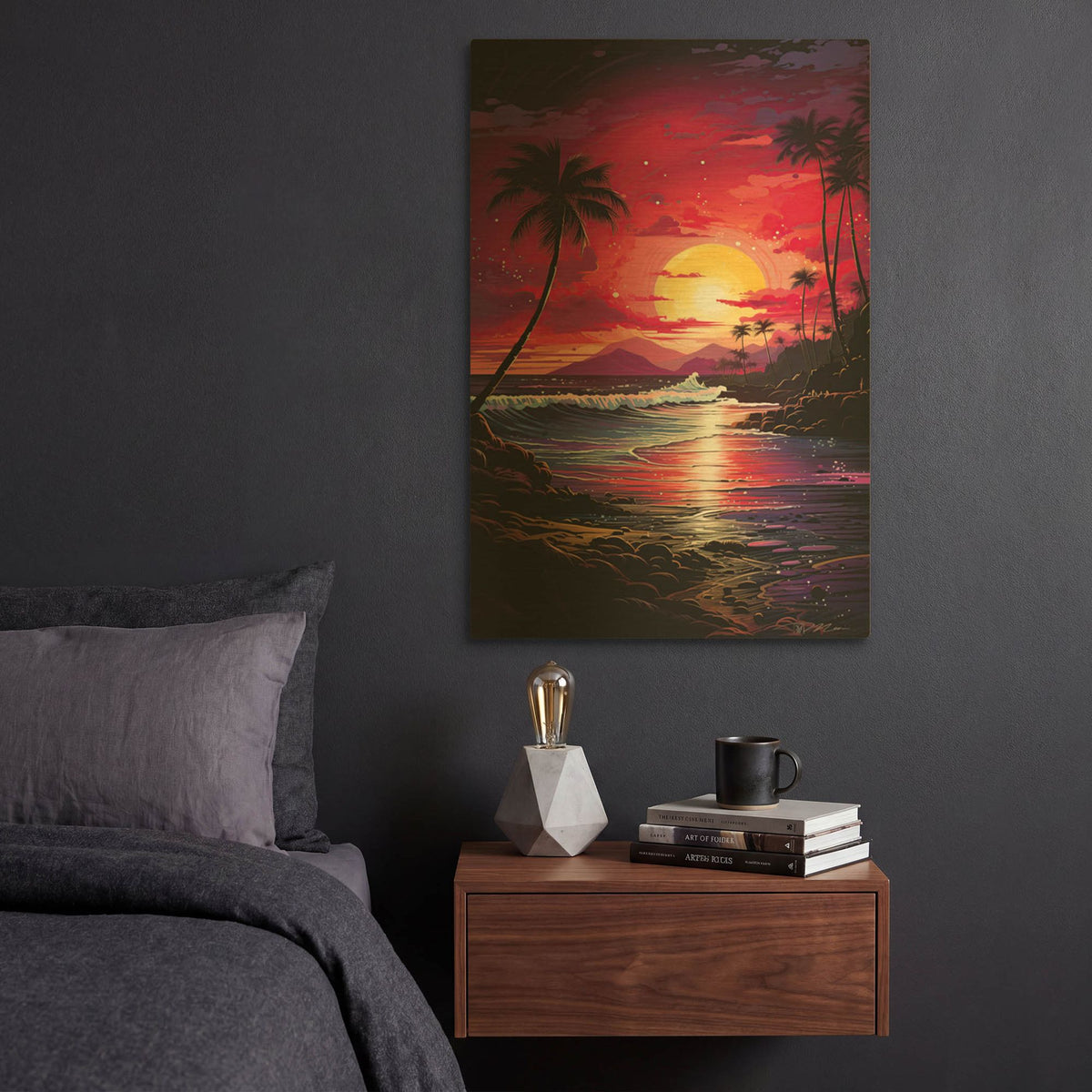 'Tropical Sunset 2' By Momart Gold Metal Wall Art