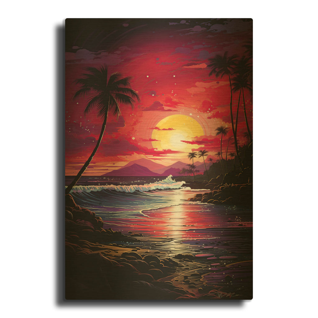 'Tropical Sunset 2' By Momart Gold Metal Wall Art