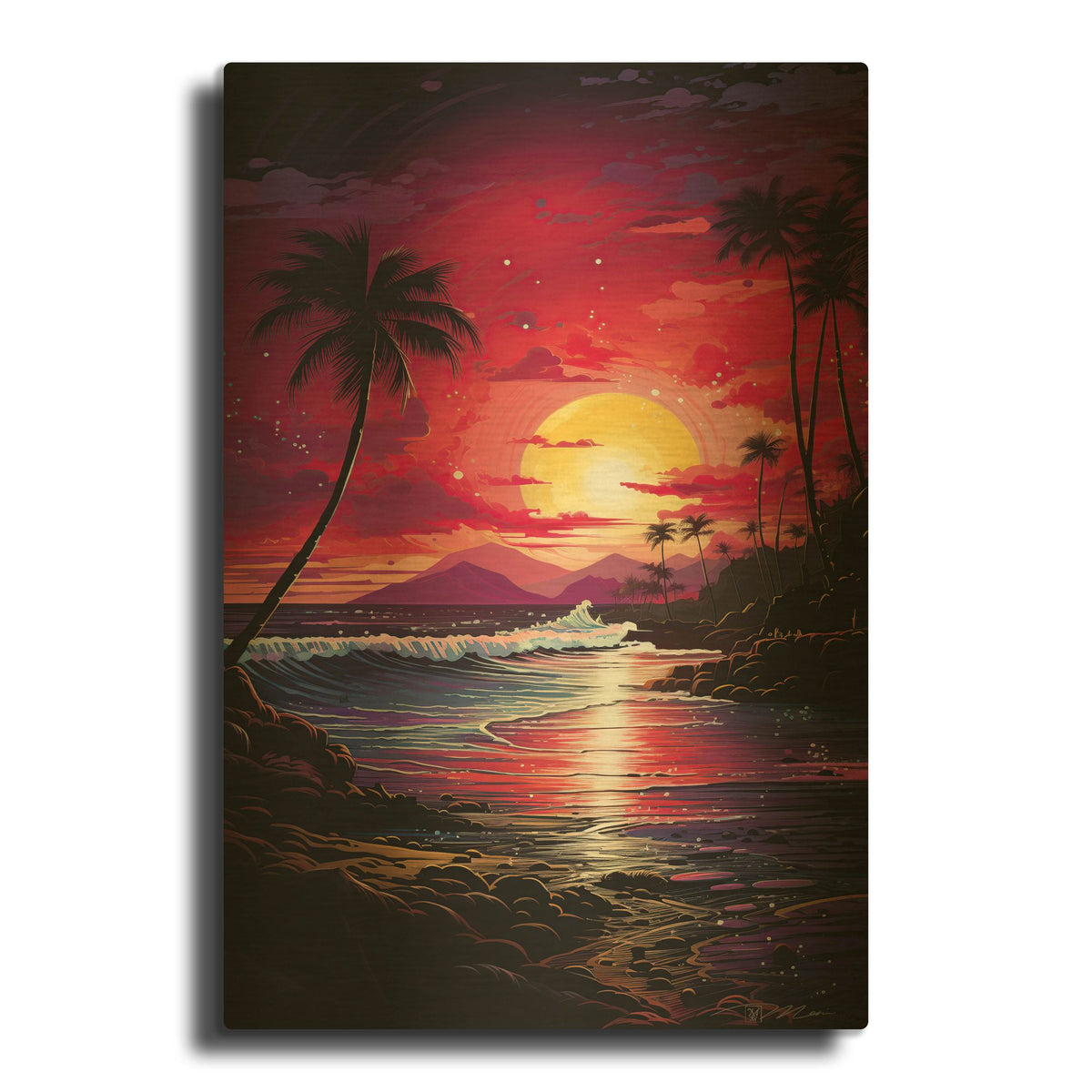 'Tropical Sunset 2' By Momart Gold Metal Wall Art