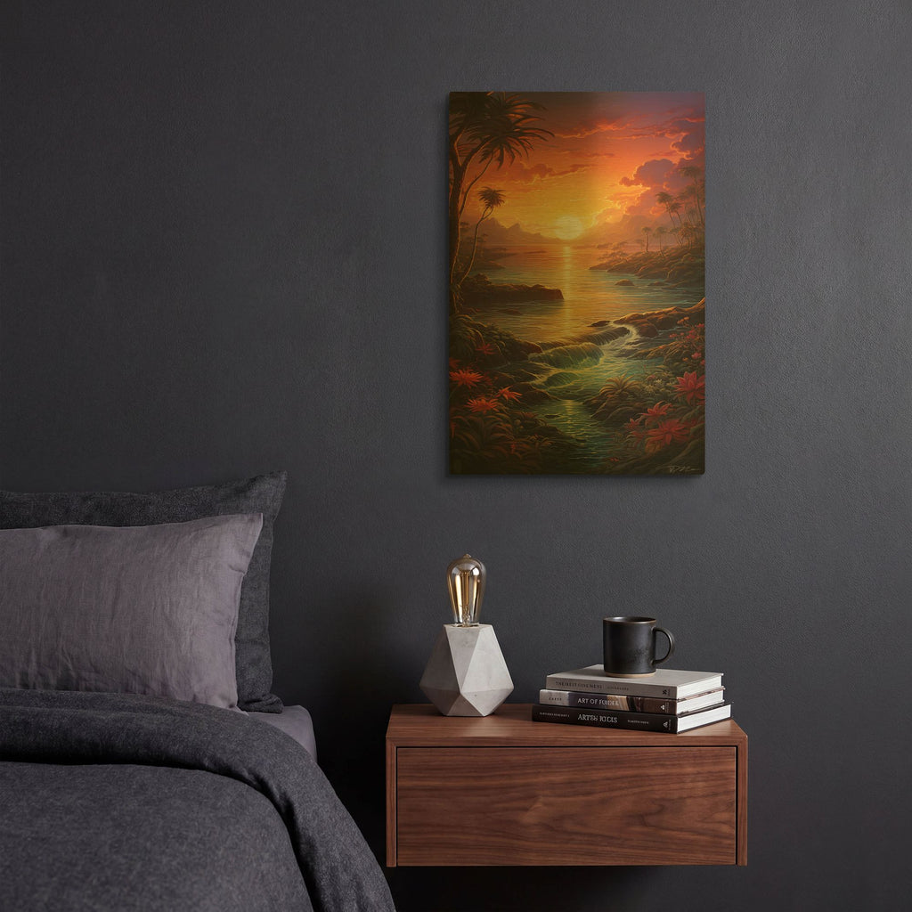 'Tropical Sunset 4' By Momart Gold Metal Wall Art