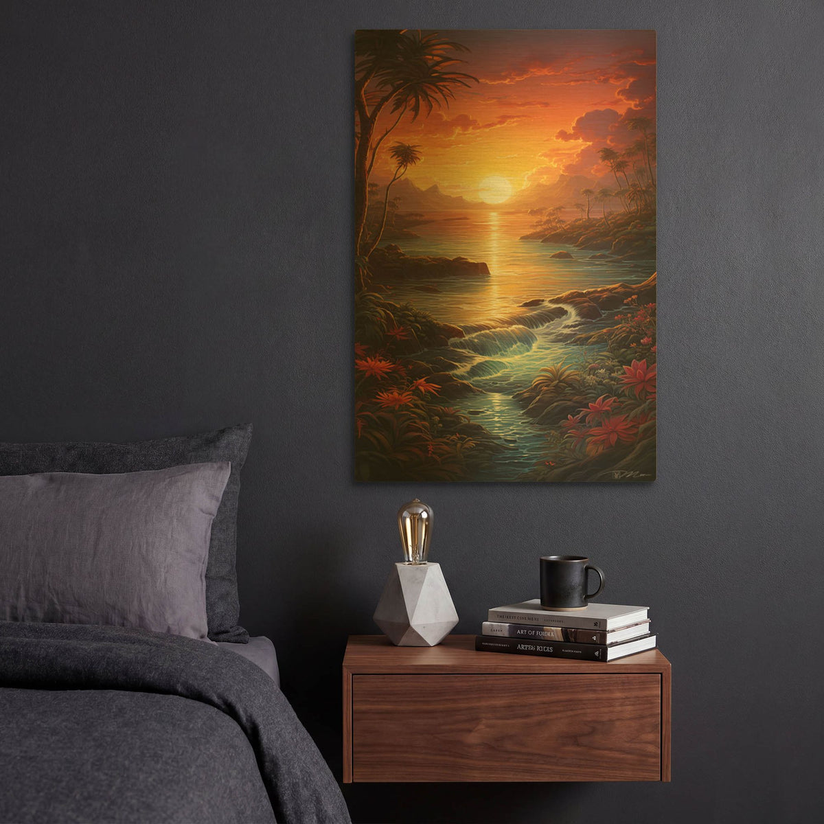 'Tropical Sunset 4' By Momart Gold Metal Wall Art