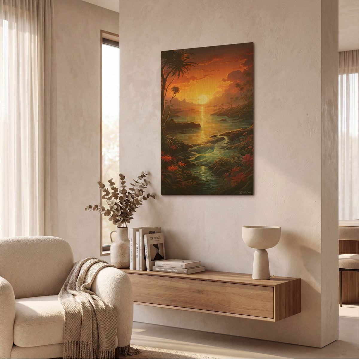'Tropical Sunset 4' By Momart Gold Metal Wall Art