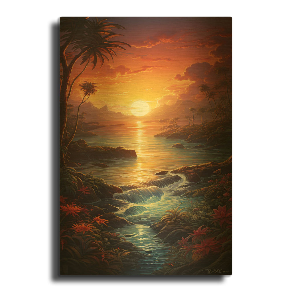 'Tropical Sunset 4' By Momart Gold Metal Wall Art