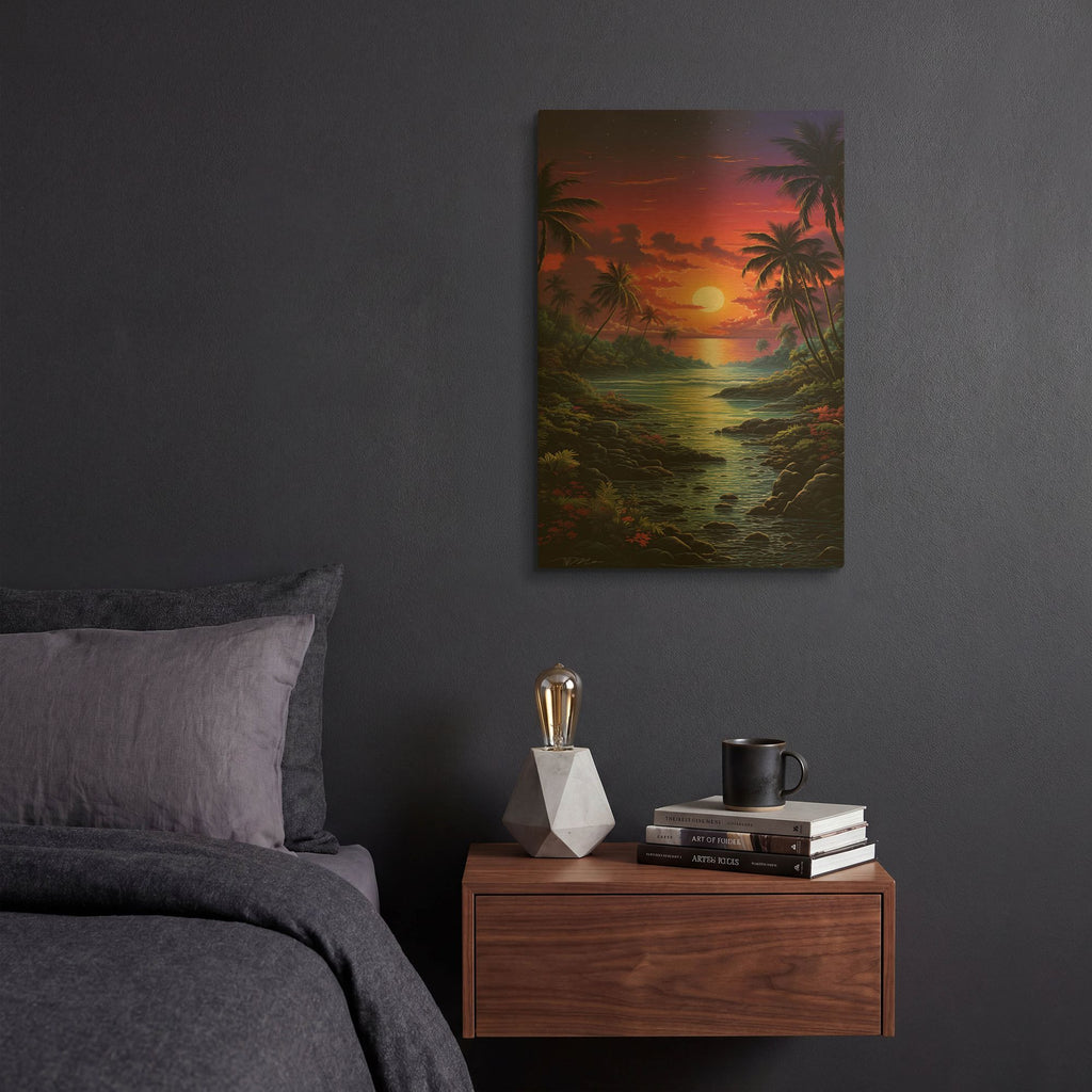 'Tropical Sunset 7' By Momart Gold Metal Wall Art