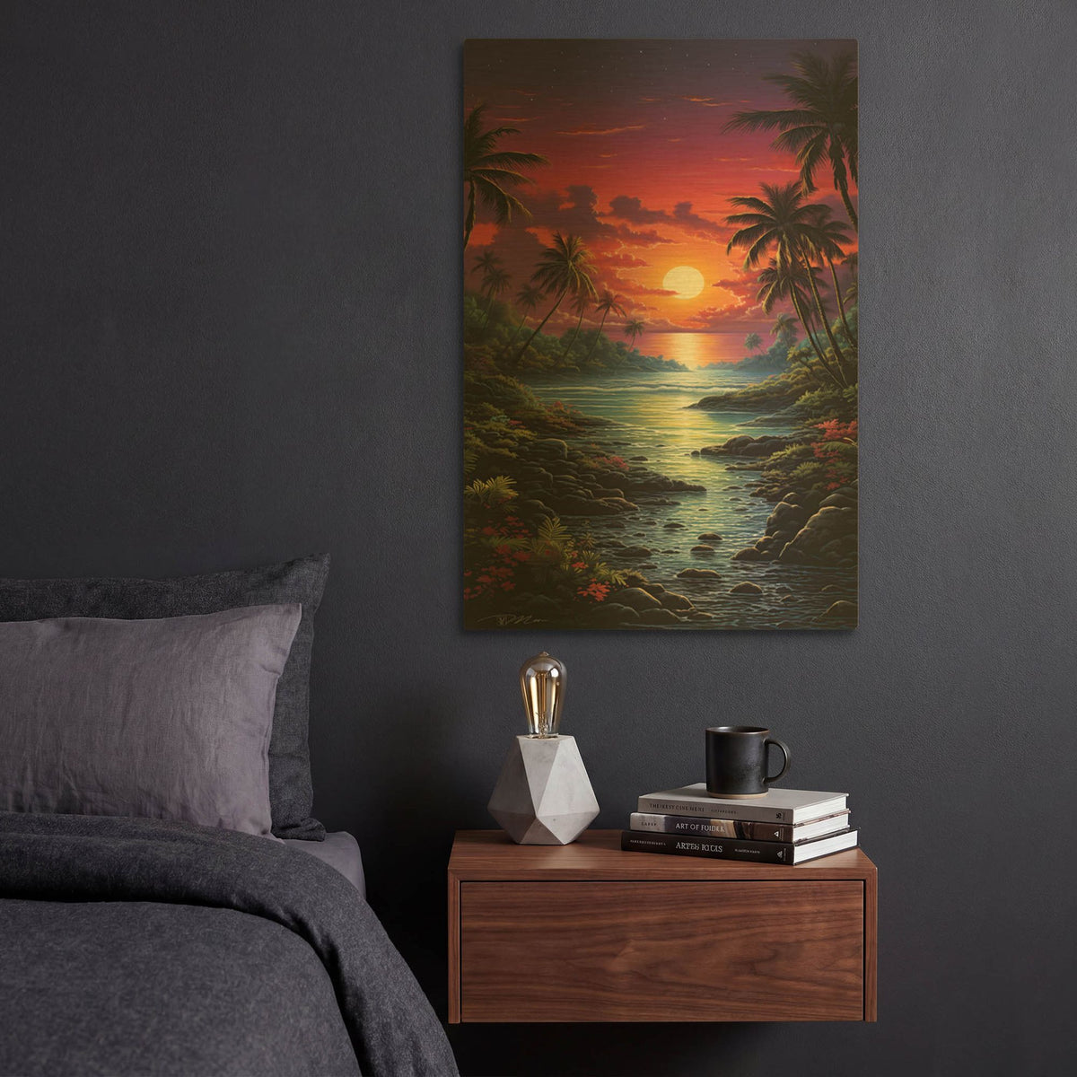 'Tropical Sunset 7' By Momart Gold Metal Wall Art