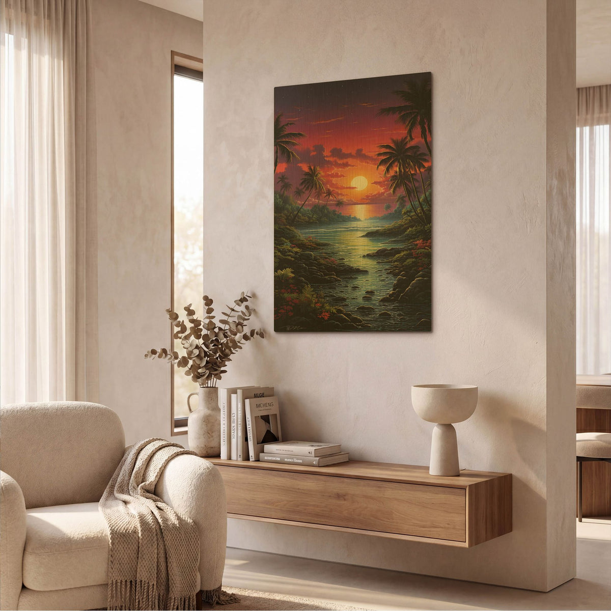 'Tropical Sunset 7' By Momart Gold Metal Wall Art