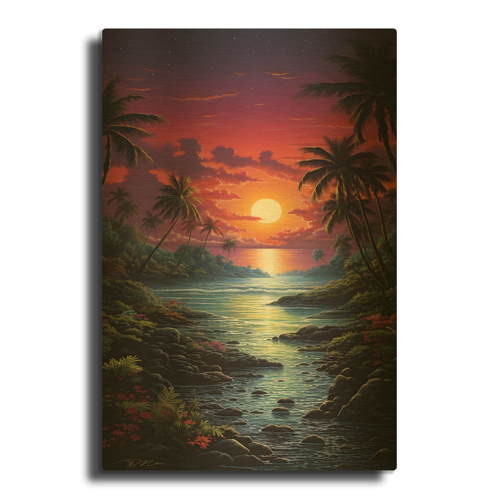 'Tropical Sunset 7' By Momart Gold Metal Wall Art