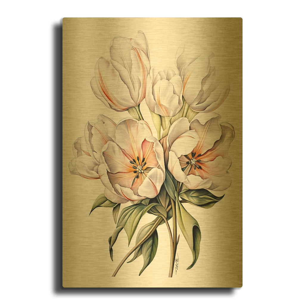 'Tulips Drawing In Pencil' By Momart Gold Metal Wall Art