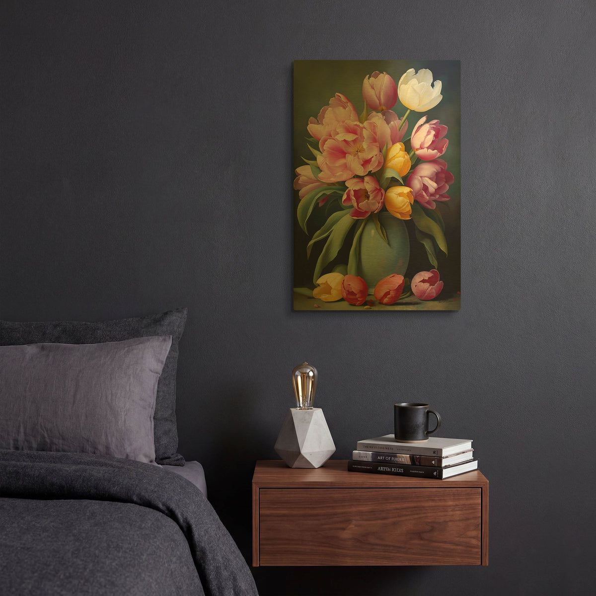 'Tulips In Pots' By Momart Gold Metal Wall Art