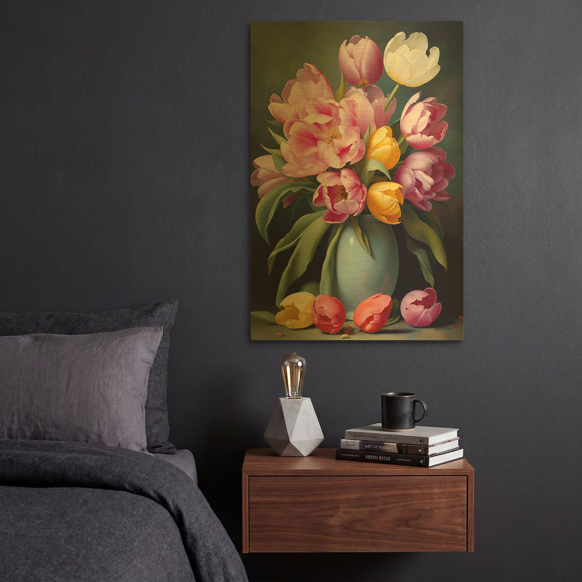 'Tulips In Pots' By Momart Gold Metal Wall Art