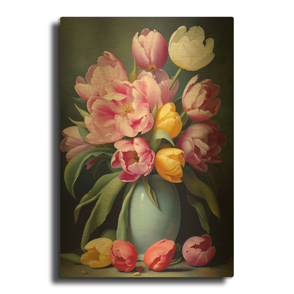 'Tulips In Pots' By Momart Gold Metal Wall Art