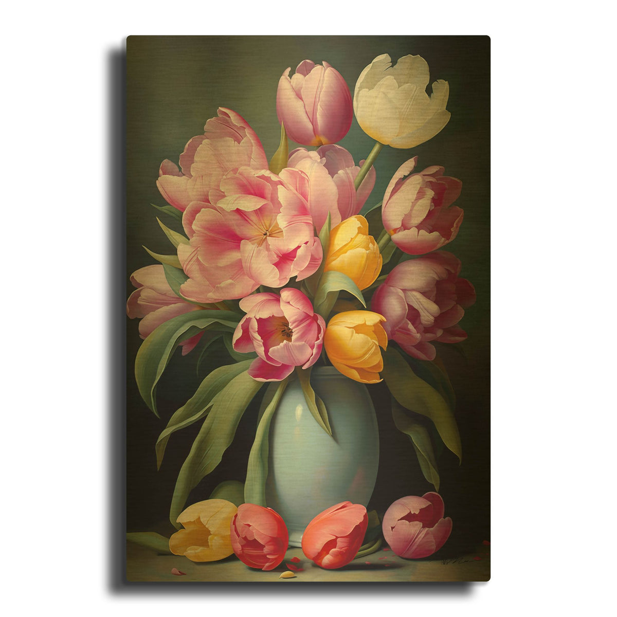 'Tulips In Pots' By Momart Gold Metal Wall Art