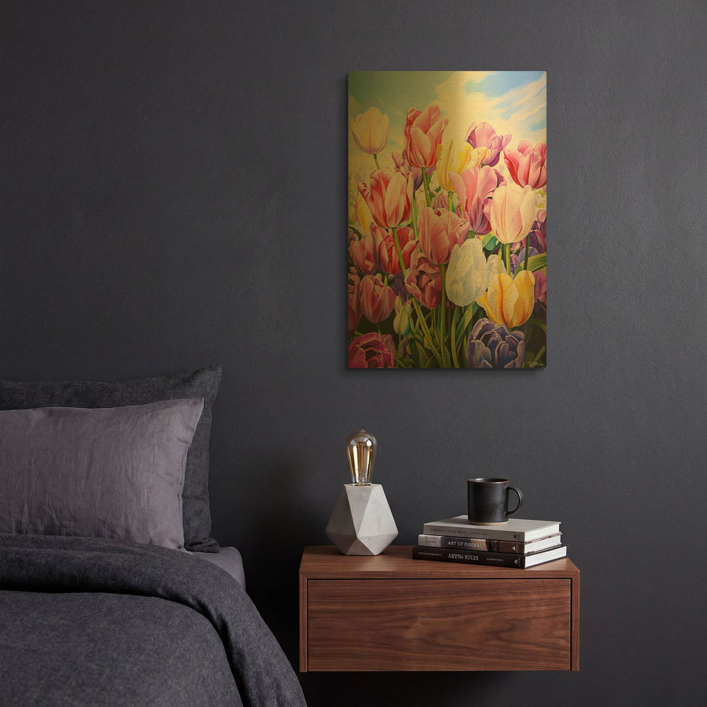 'Tulips In Spring' By Momart Gold Metal Wall Art