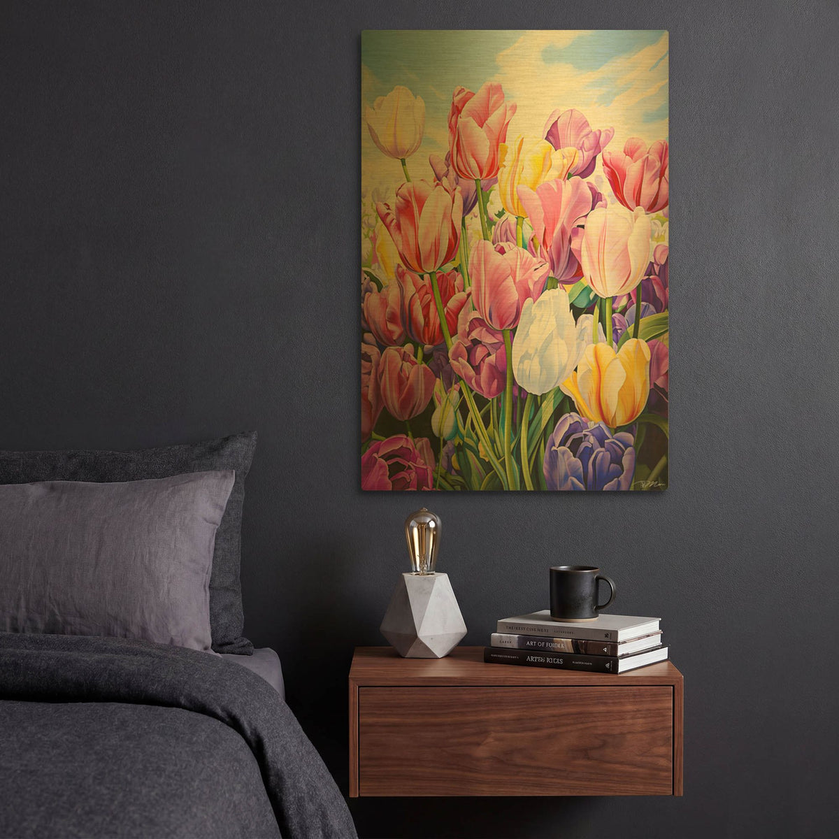 'Tulips In Spring' By Momart Gold Metal Wall Art