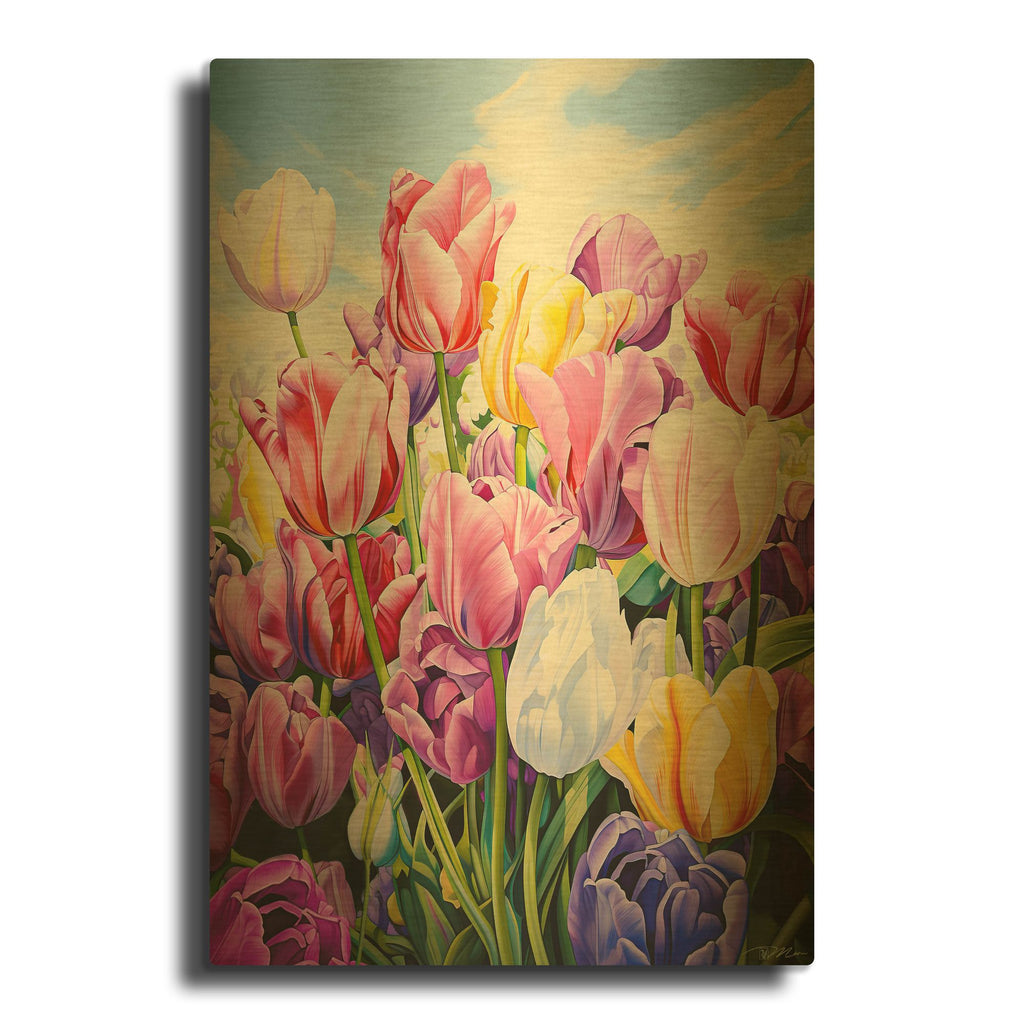 'Tulips In Spring' By Momart Gold Metal Wall Art