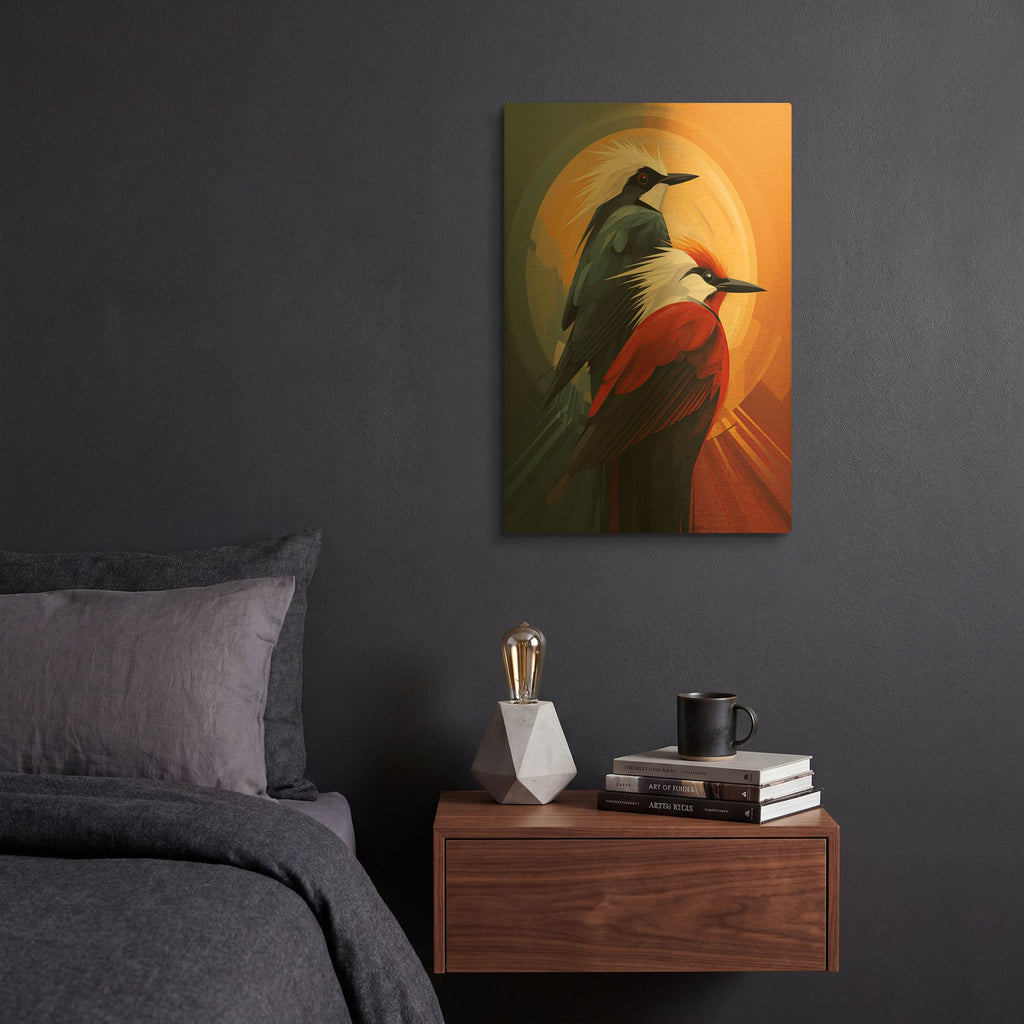 'Two Red And Blue Birds' By Momart Gold Metal Wall Art