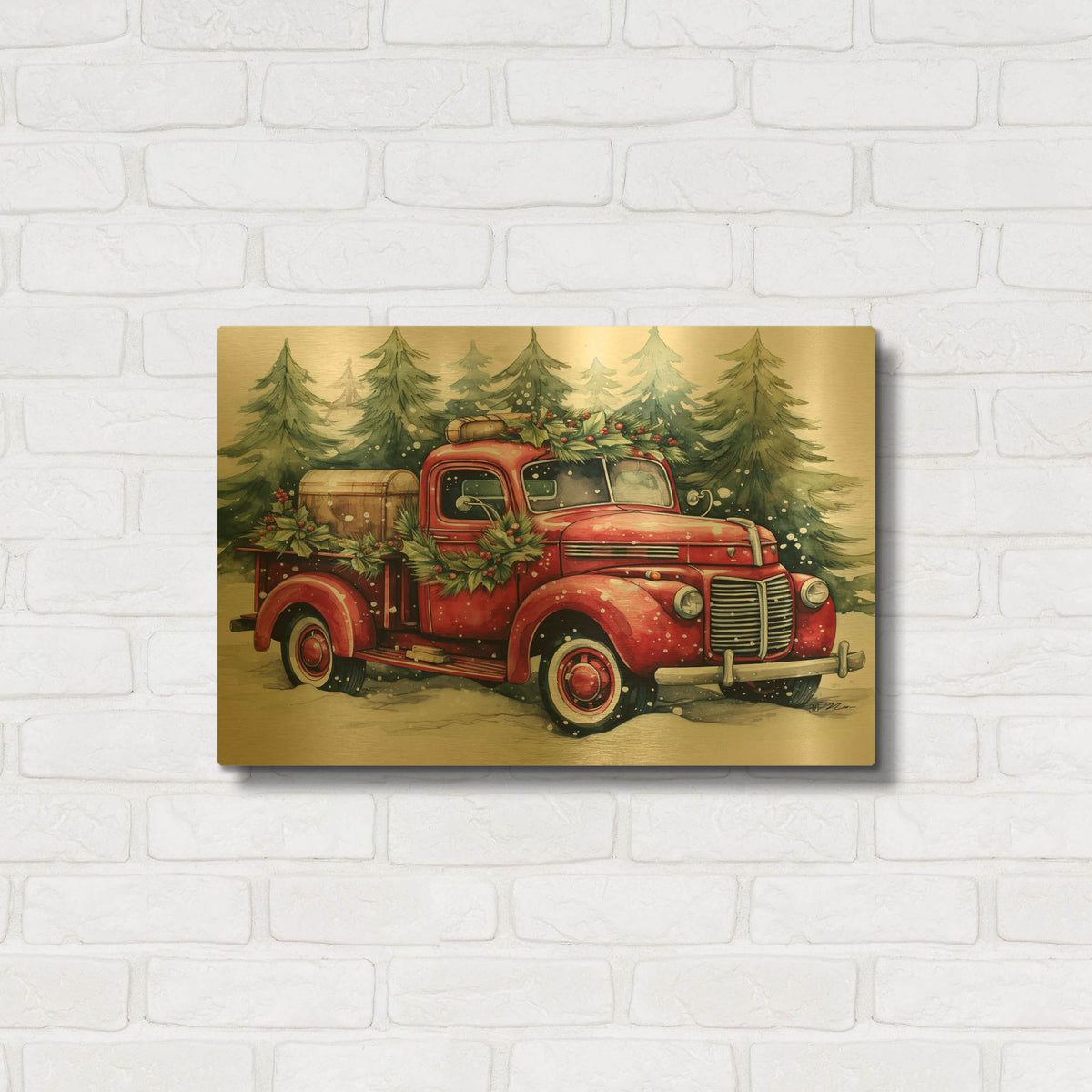 'Van In The Snow' By Momart Gold Metal Wall Art