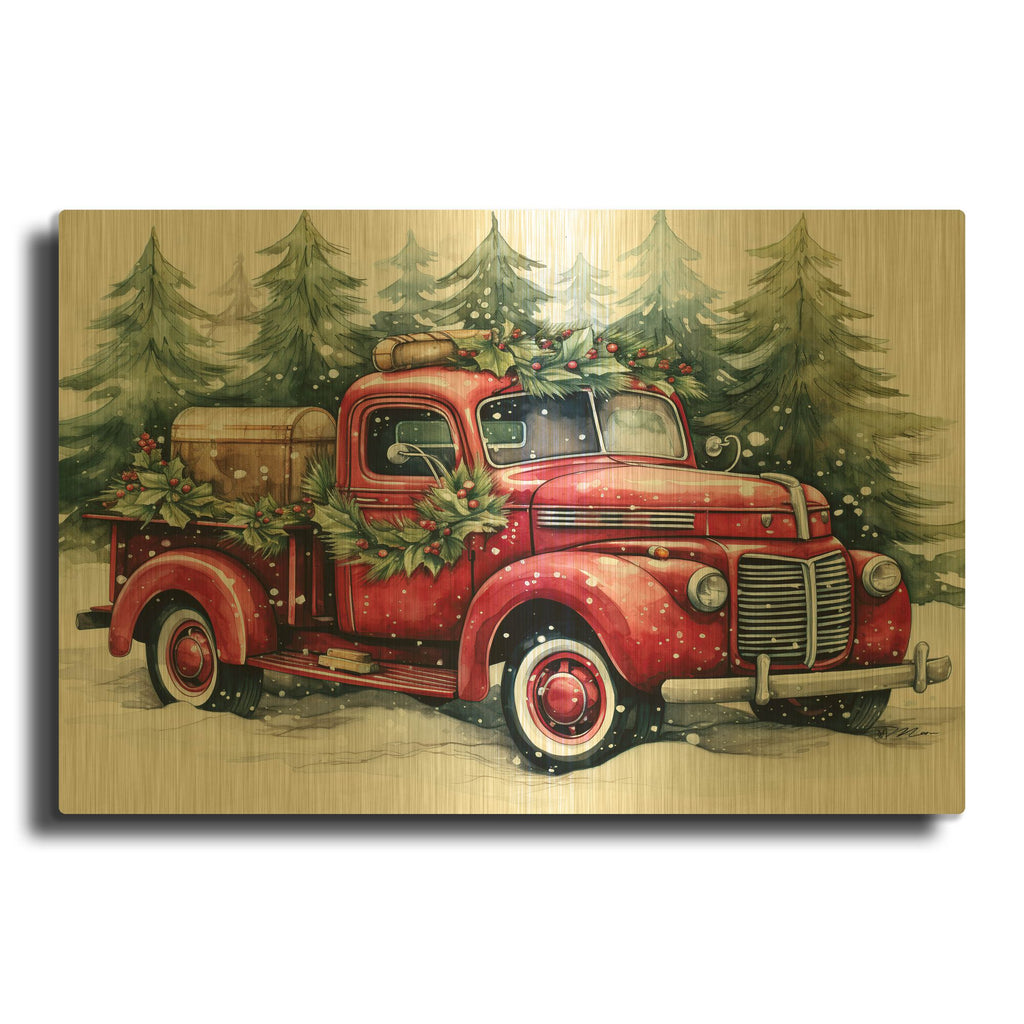 'Van In The Snow' By Momart Gold Metal Wall Art