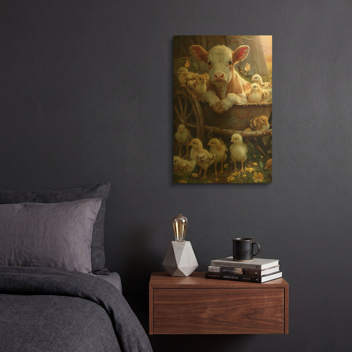 'Veal With The Chicks 1' By Momart Gold Metal Wall Art