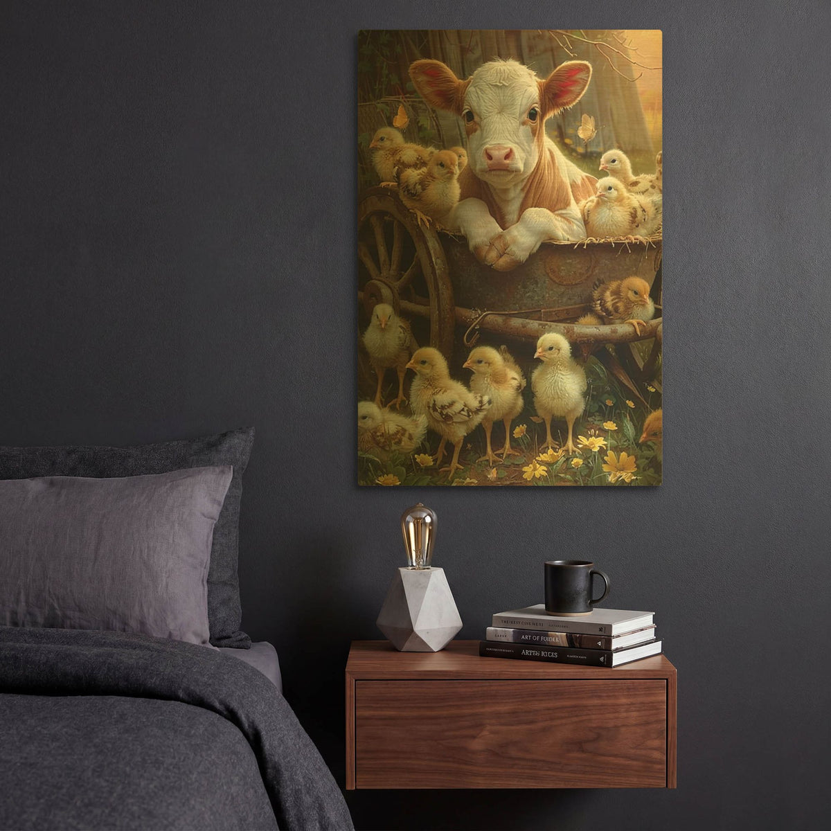 'Veal With The Chicks 1' By Momart Gold Metal Wall Art
