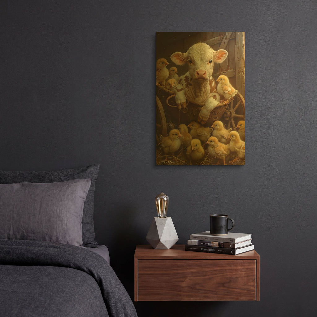 'Veal With The Chicks 2' By Momart Gold Metal Wall Art