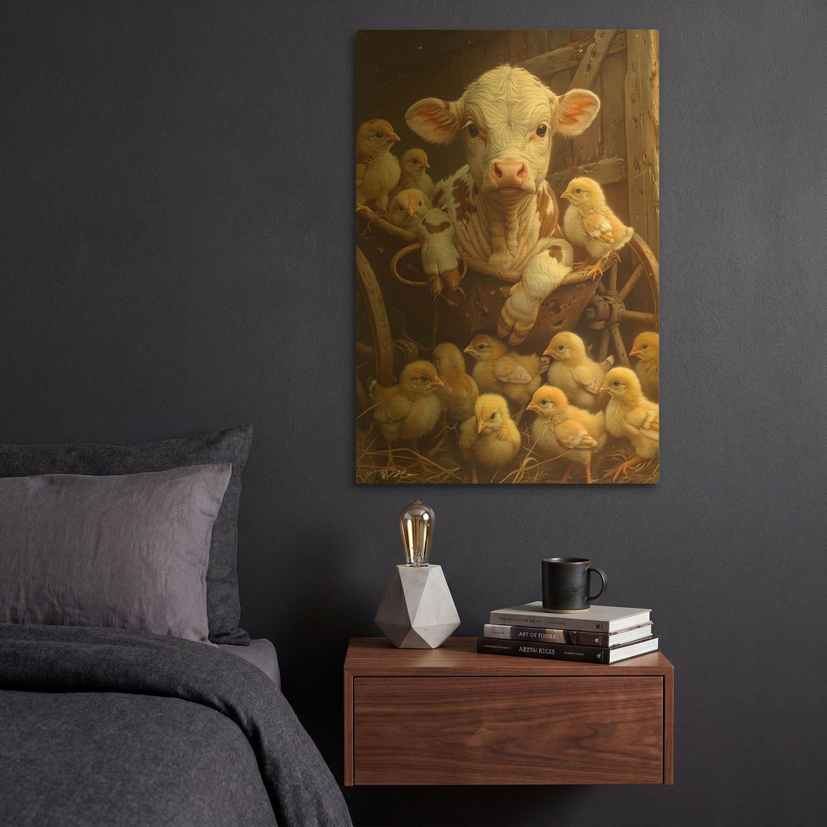 'Veal With The Chicks 2' By Momart Gold Metal Wall Art
