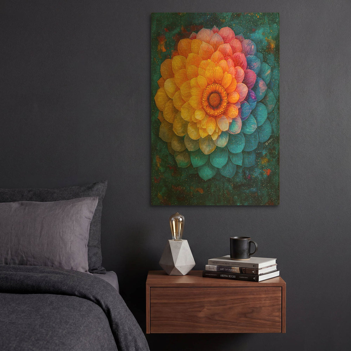 'Vibrant Water Color Mandala Flower 1' By Momart Gold Metal Wall Art